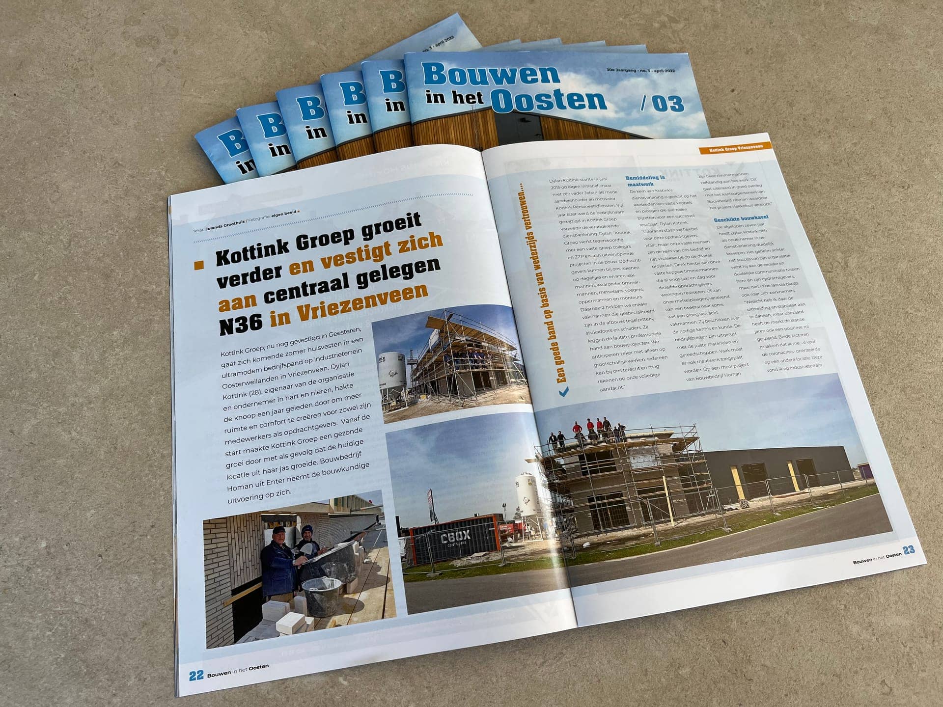 Bouw bedrijfspand Kottink Groep uitgelicht in vakblad Bouwen in het Oosten