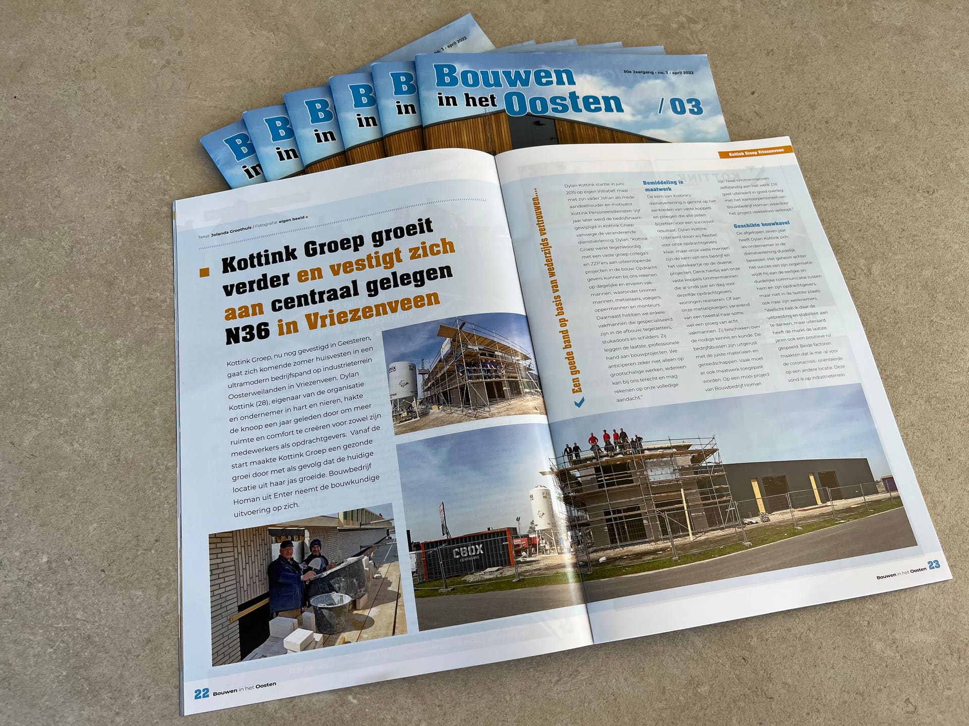 Bouw bedrijfspand Kottink Groep uitgelicht in vakblad Bouwen in het Oosten